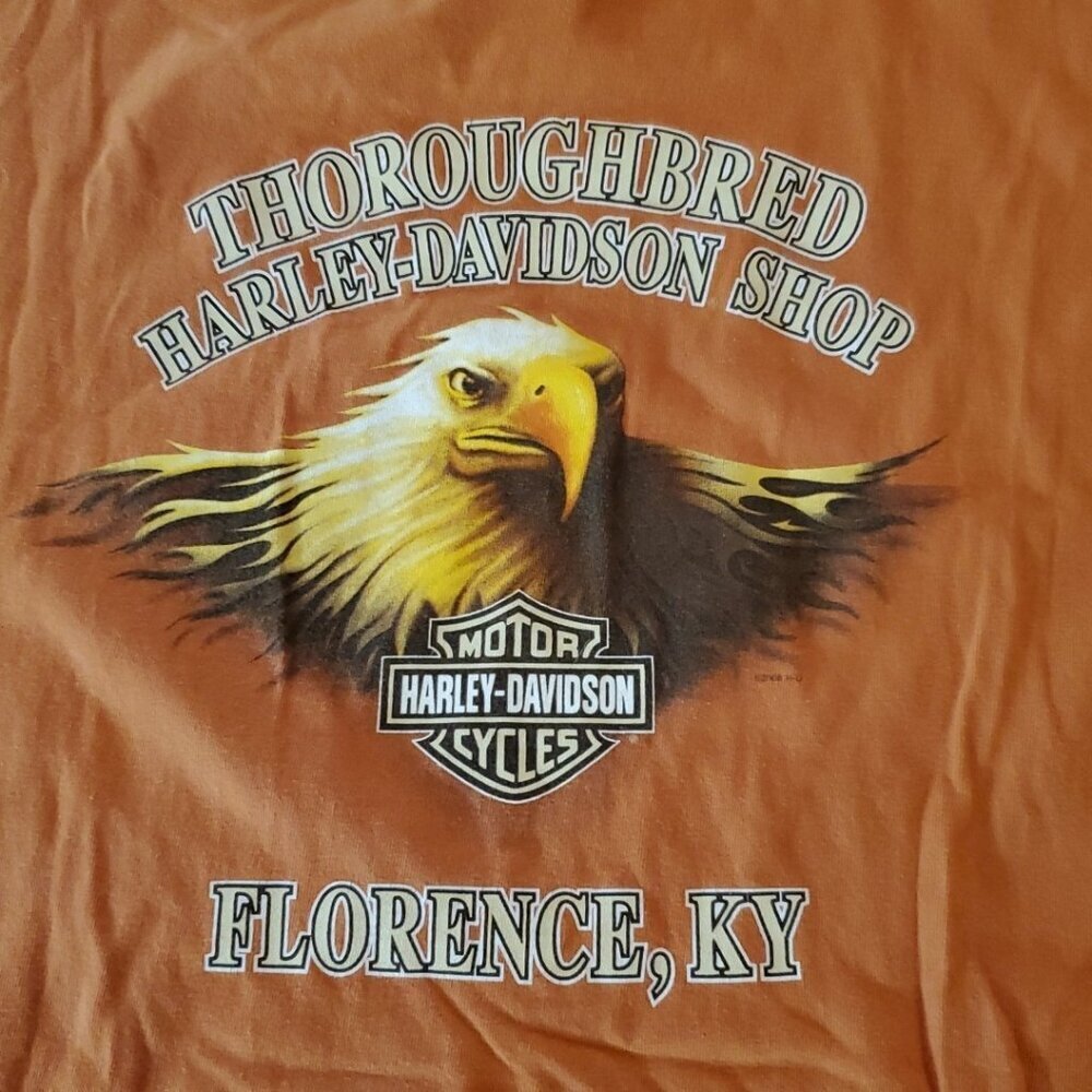Thoroughbred Vintage Faded Orange Harley Davidson Tee Size XL Florence KY - Picture 3 of 10